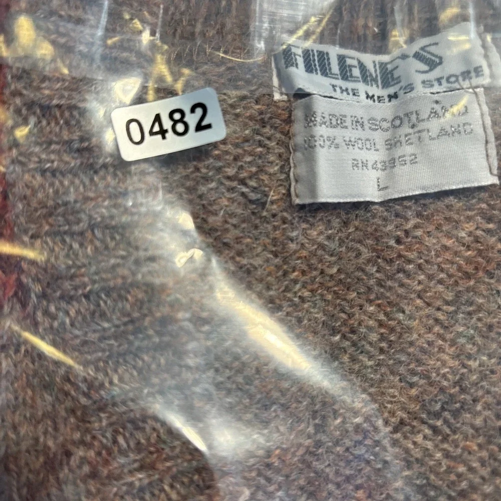 Filenes Mens Argyle Sweater Vest Brown Wool Shetland Made in Scotland Large L